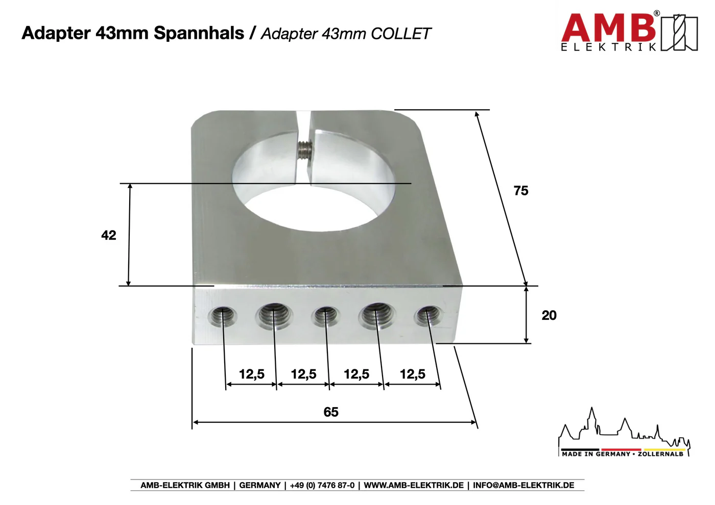 Adapter za prihvat glodalice AMB -Euroneck -fi43mm za montažu na CNC rutere
